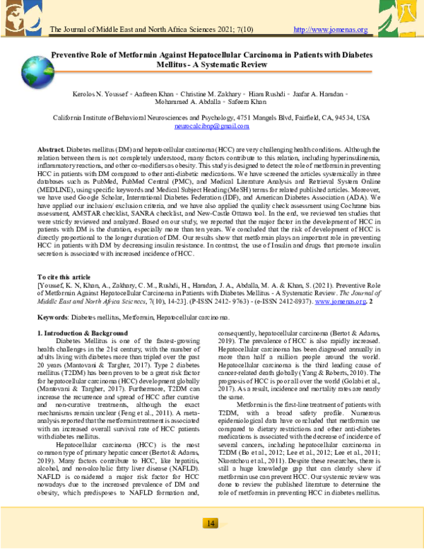 (PDF) Preventive Role of Metformin Against Hepatocellular Carcinoma in ...