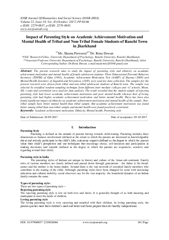 (PDF) Impact of Parenting Style on Academic Achievement Motivation and ...