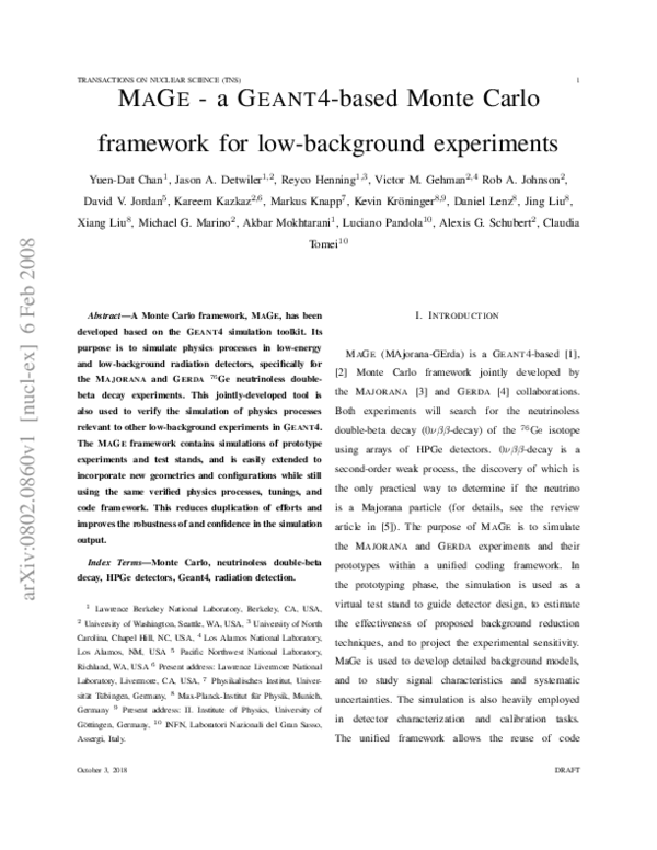 (PDF) MAGE - a GEANT4-based Monte Carlo framework for low-background ...