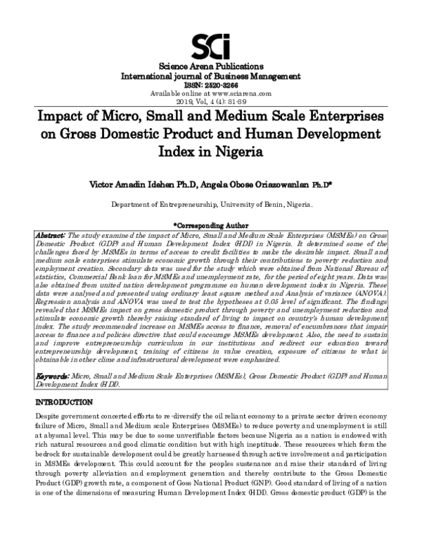 (PDF) Impact of Micro, Small and Medium Scale Enterprises on Gross ...