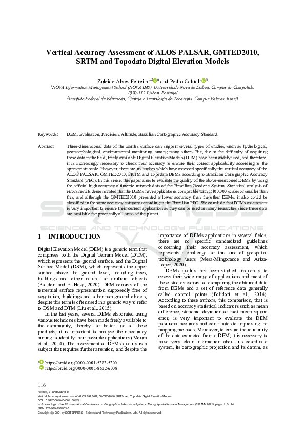(PDF) Vertical Accuracy Assessment of ALOS PALSAR, GMTED2010, SRTM and