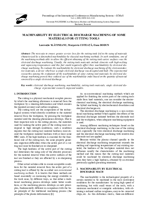 (PDF) Machinability by Electrical Discharge Machining of Some Materials ...