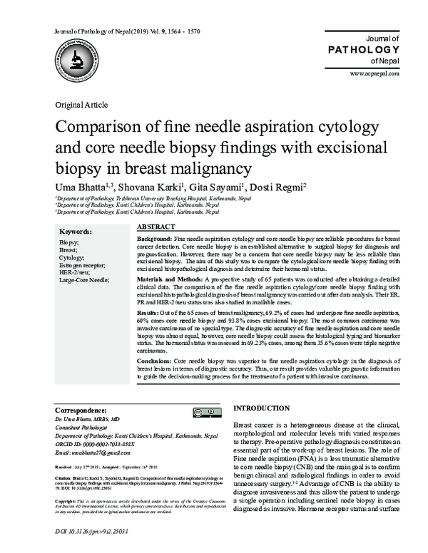 (PDF) Comparison of fine needle aspiration cytology and core needle ...