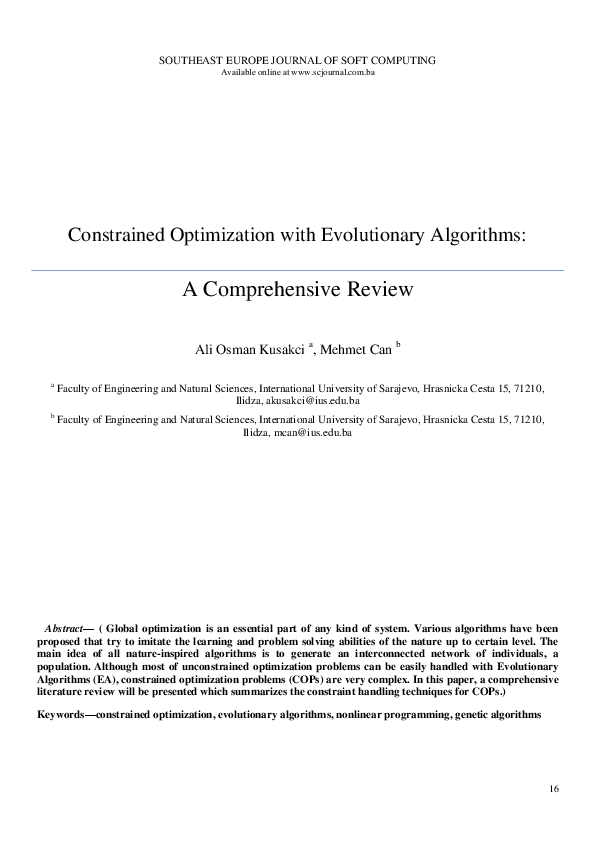 (PDF) Constrained Optimization with Evolutionary Algorithms: A ...