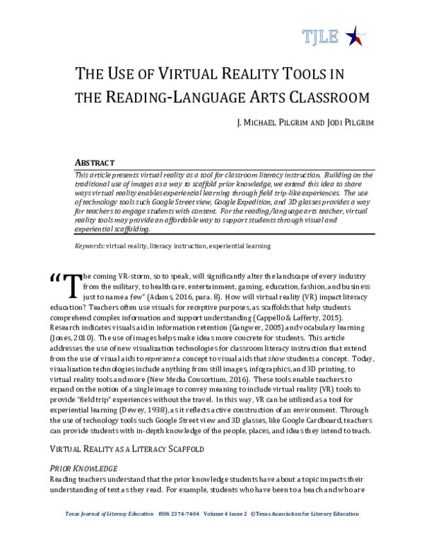 (PDF) The Use of Virtual Reality Tools in the Reading-Language Arts ...