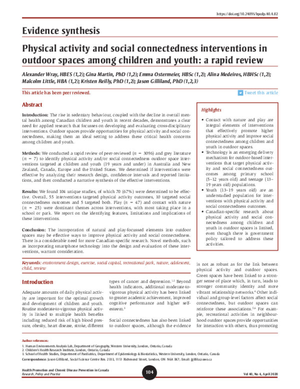(PDF) Physical activity and social connectedness interventions in ...