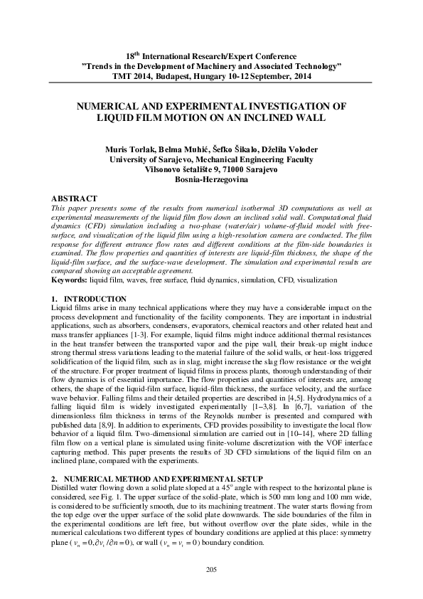 (PDF) Numerical and Experimental Investigation of Liquid Film Motion on ...