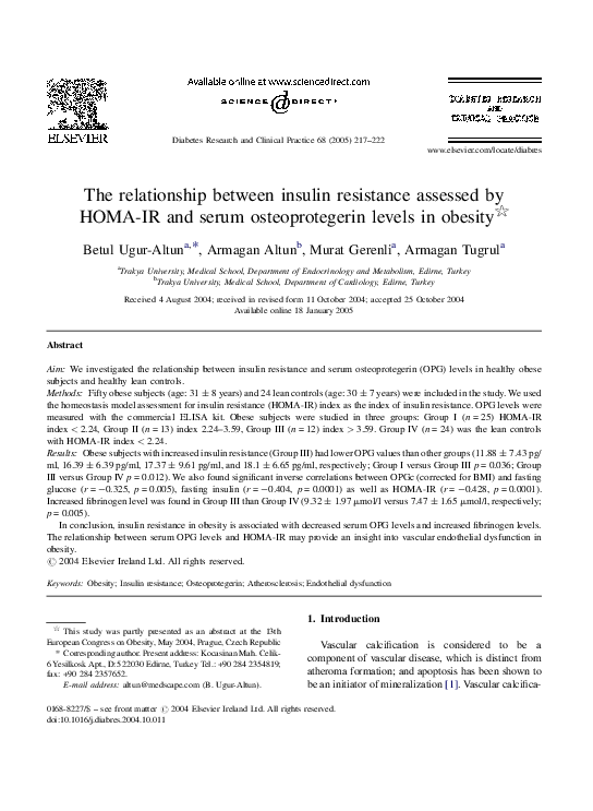 (PDF) The relationship between insulin resistance assessed by HOMA-IR ...