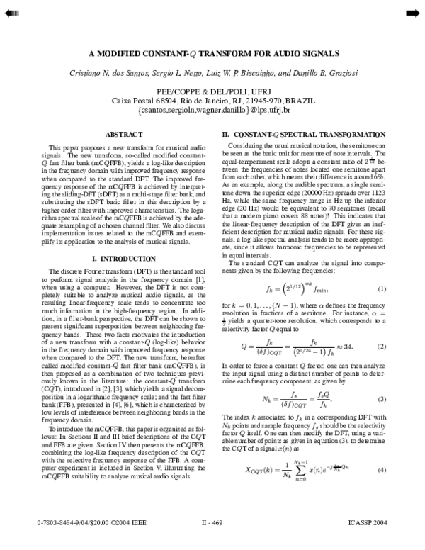 (PDF) A modified constantQ transform for audio signals Luiz W P Biscainho Academia.edu