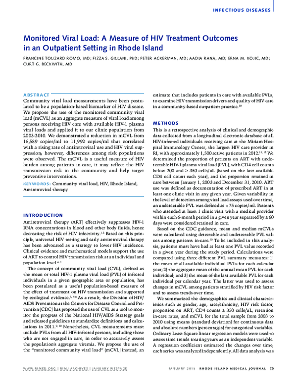 (PDF) Monitored viral load: a measure of HIV treatment outcomes in an ...