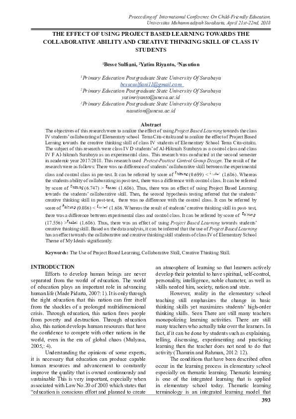 (PDF) The Effect of Using Project Based Learning Towards The ...