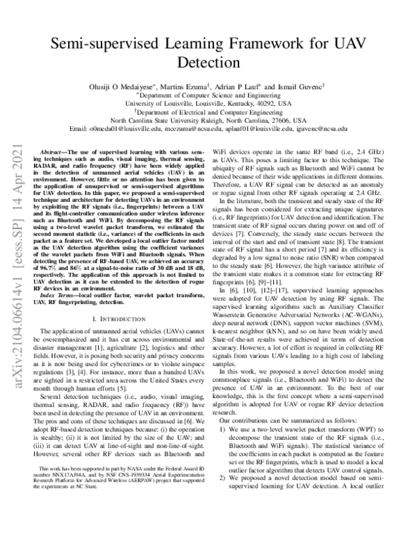(PDF) Semi-supervised Learning Framework for UAV Detection