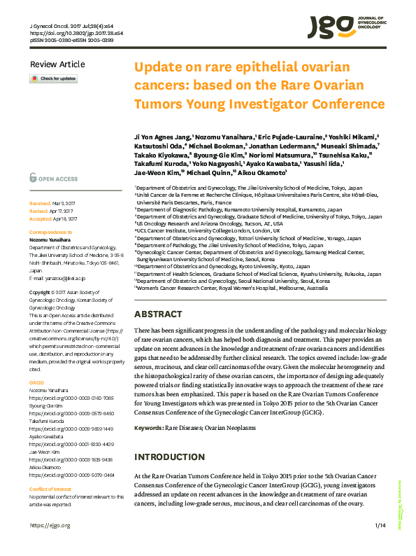 (PDF) Update on rare epithelial ovarian cancers: based on the Rare ...
