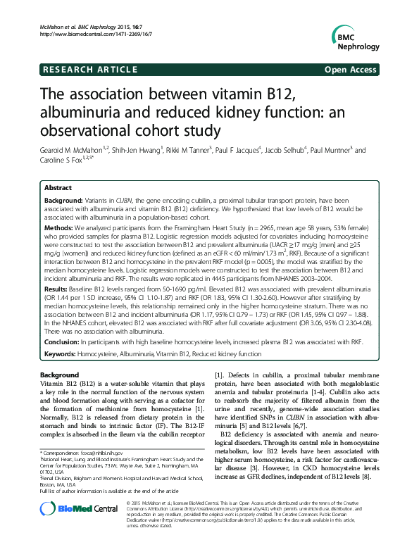 (PDF) The association between vitamin B12, albuminuria and reduced