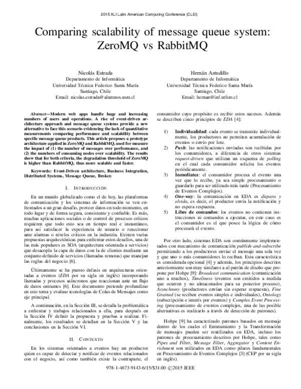 (PDF) Comparing scalability of message queue system: ZeroMQ vs RabbitMQ