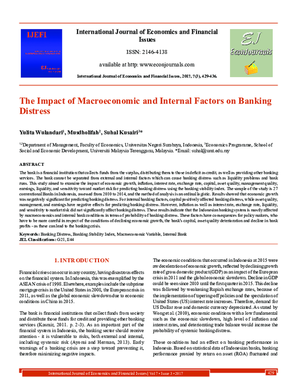 (PDF) The Impact of Macroeconomic and Internal Factors on Banking Distress