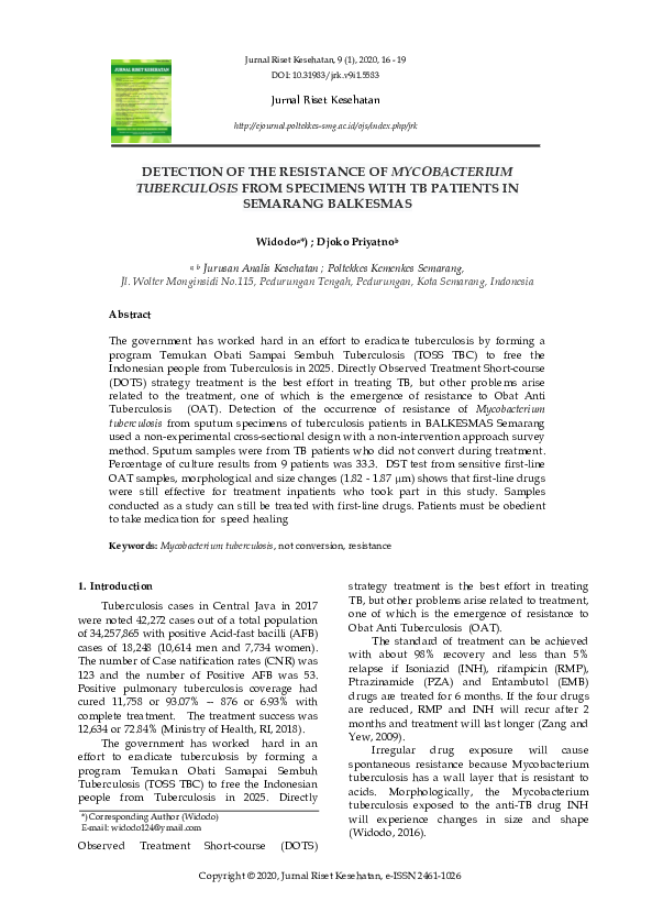 (PDF) Detection of the Resistance of Mycobacterium Tuberculosis from ...