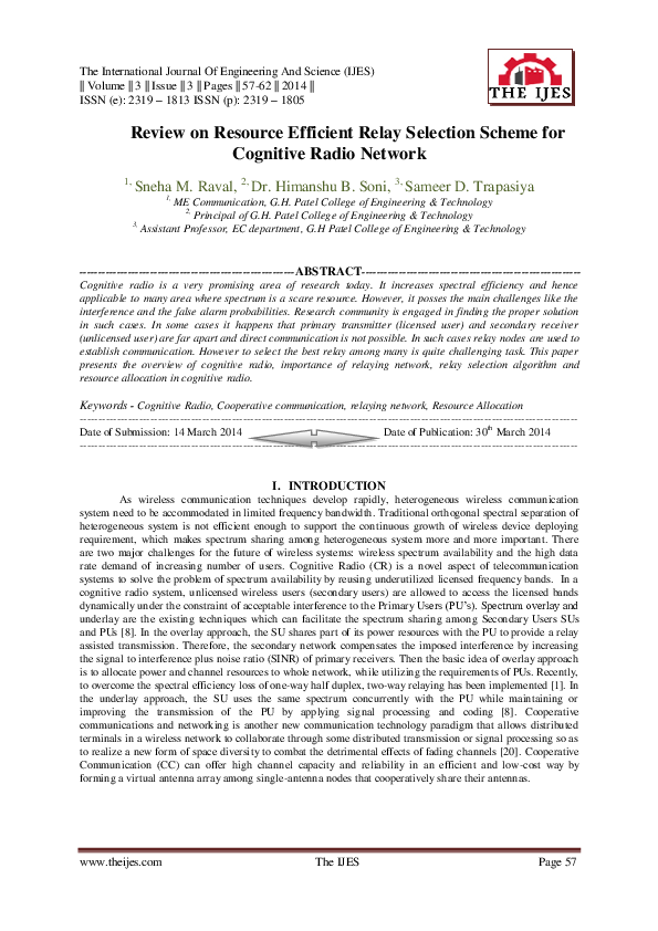 (PDF) Review on Resource Efficient Relay Selection Scheme for Cognitive ...