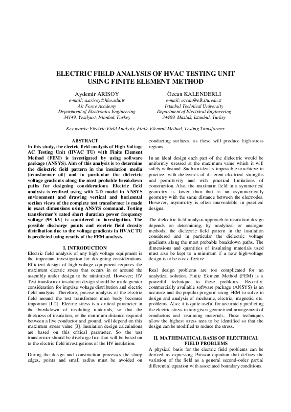 (PDF) ELECTRIC FIELD ANALYSIS OF HVAC TESTING UNIT USING FINITE ELEMENT ...