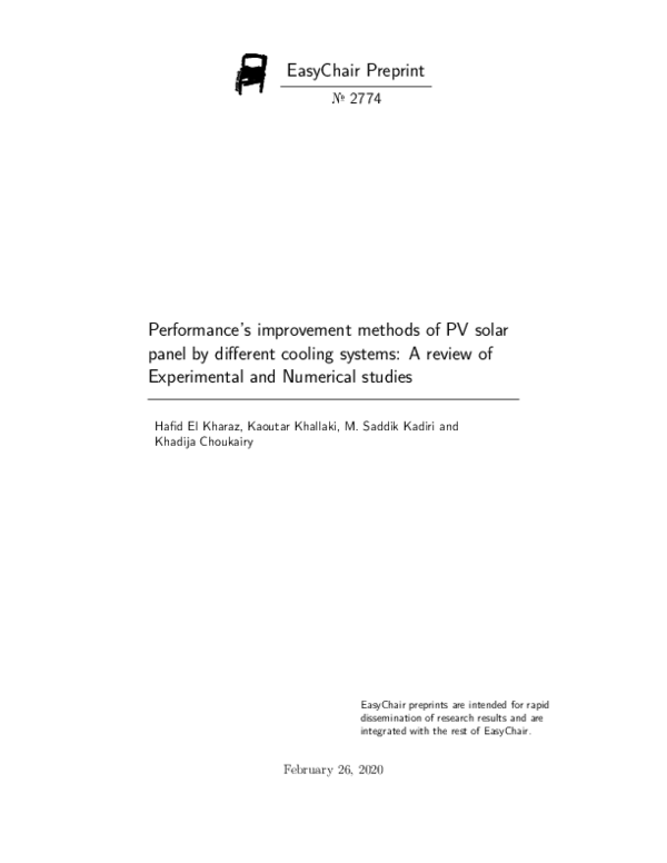 (PDF) Performance’s improvement methods of PV solar panel by different ...