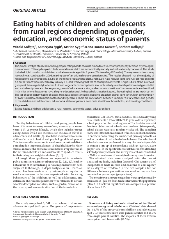 (PDF) Eating habits of children and adolescents from rural regions ...