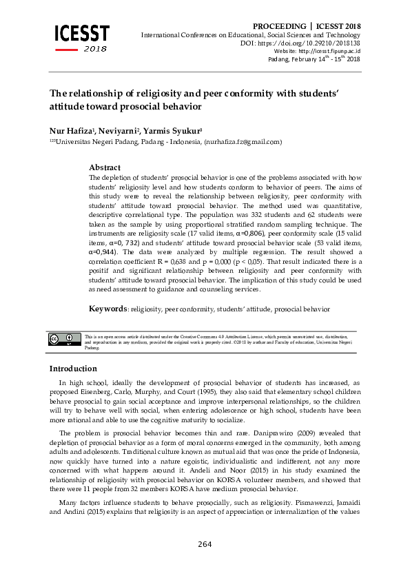 (PDF) The Relationship of Religiosity and Peer Conformity with Students ...