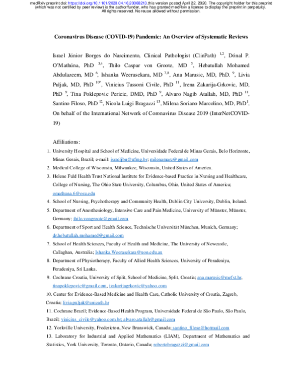 (PDF) Coronavirus Disease (COVID-19) Pandemic: An Overview of ...