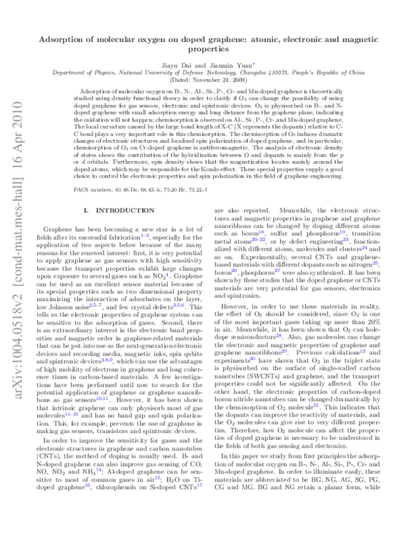 (PDF) Adsorption of molecular oxygen on doped graphene: Atomic ...
