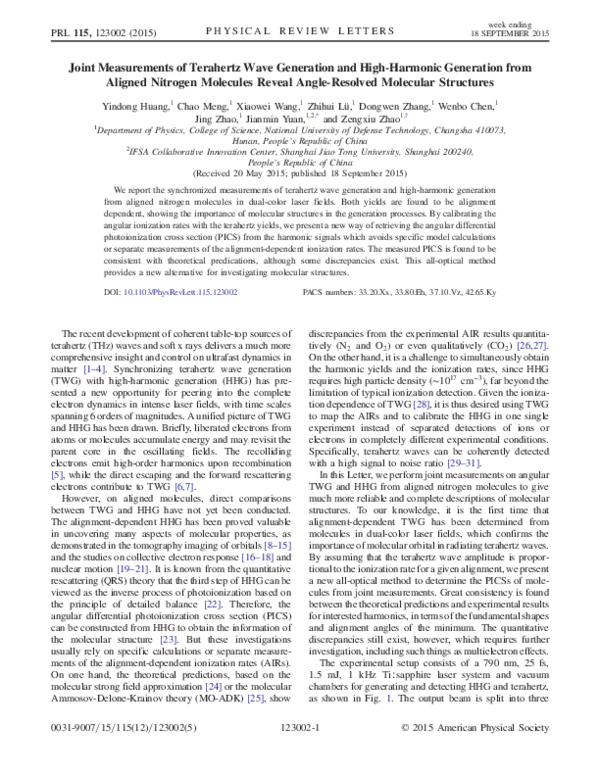 (PDF) Joint Measurements of Terahertz Wave Generation and High-Harmonic ...