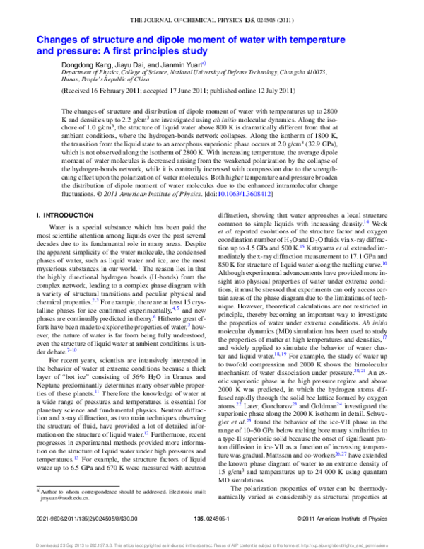 (PDF) Changes of structure and dipole moment of water with temperature ...