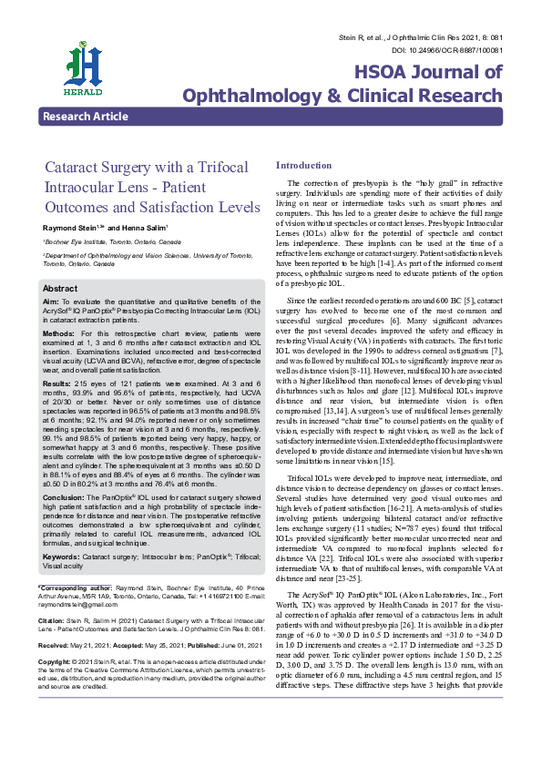 (PDF) Cataract Surgery with a Trifocal Intraocular Lens - Patient ...