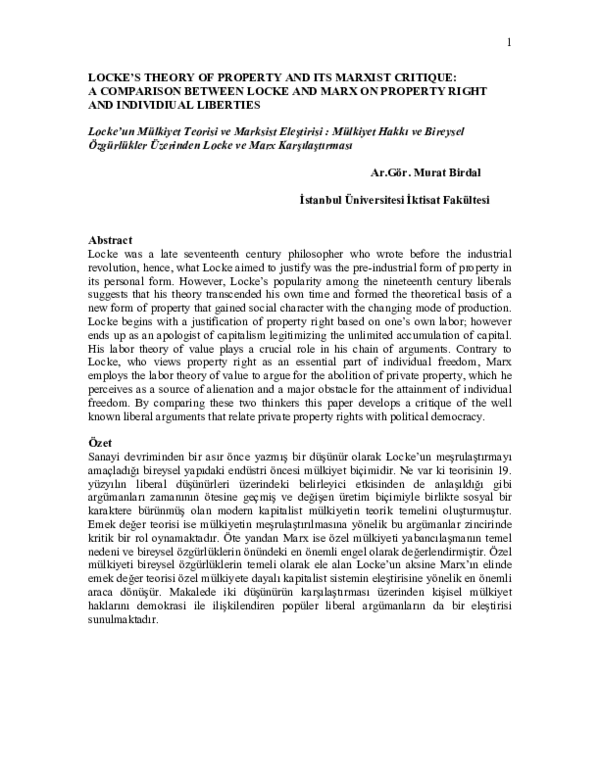(PDF) Locke's Theory of Property and its Marxist Critique A Comparison