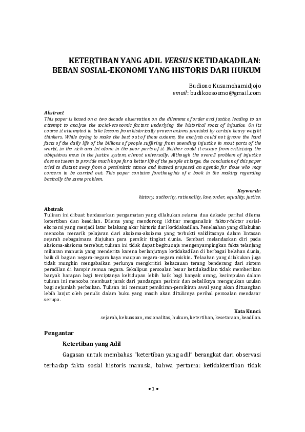 PDF) Ketertiban Yang Adil Versus Ketidakadilan: Beban Sosial-Ekonomi Yang Historis Dari Hukum | Budiono Kusumohamidjojo - Academia.edu
