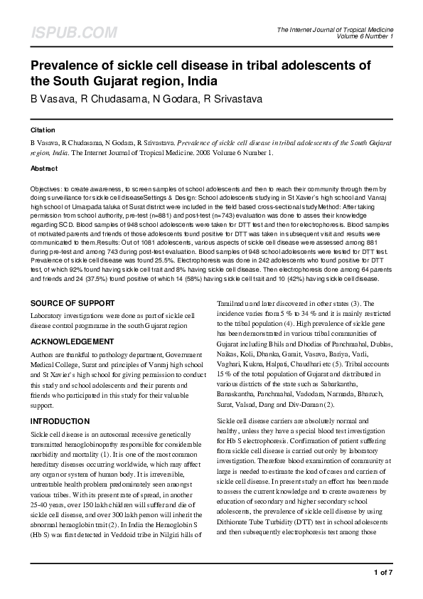 (PDF) Prevalence of sickle cell disease in tribal adolescents of the ...
