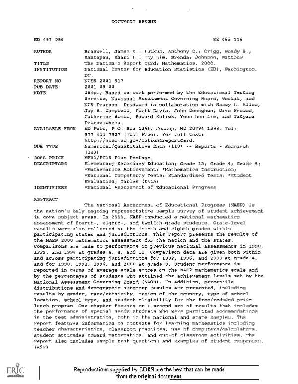 (PDF) The Nation's Report Card: Mathematics, 2000