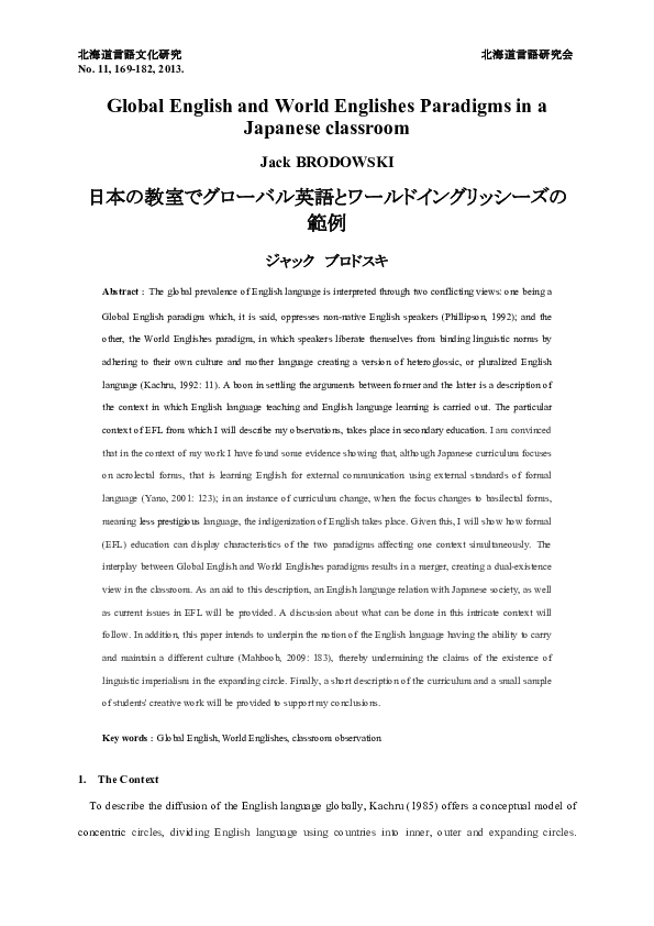 (PDF) Global English and World Englishes Paradigms in a Japanese classroom