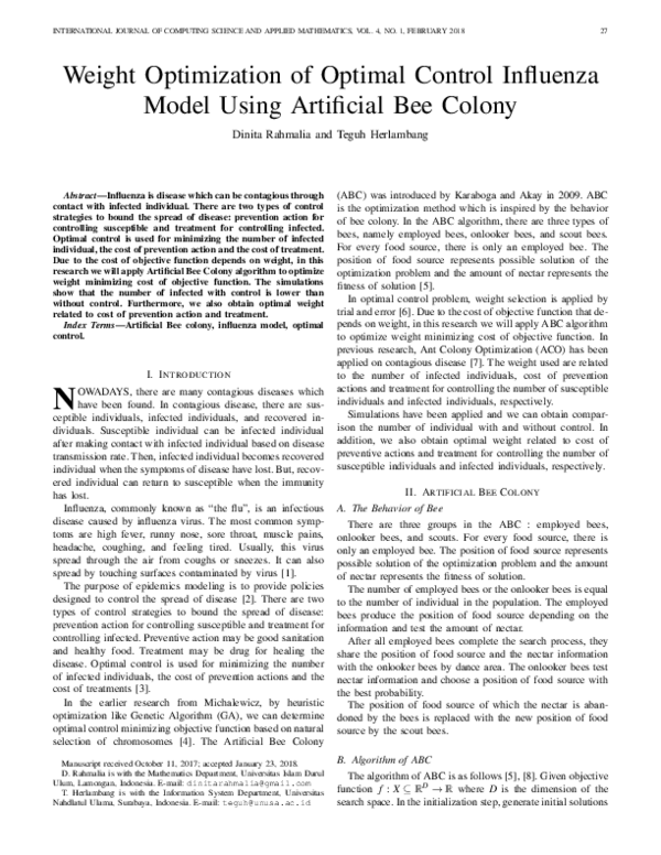 (PDF) Weight Optimization of Optimal Control Influenza Model Using ...