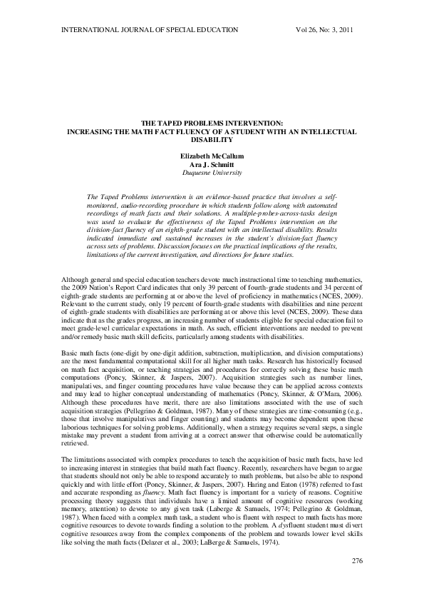 (PDF) The Taped Problems Intervention: Increasing the Math Fact Fluency ...
