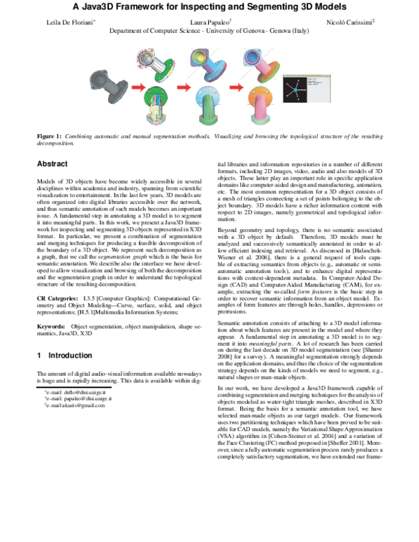 (PDF) A Java3D framework for inspecting and segmenting 3D models