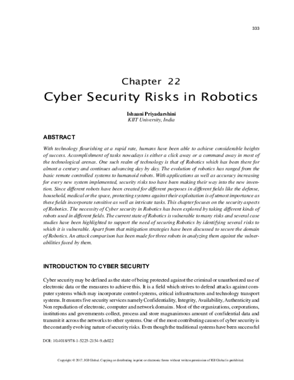(PDF) Cyber Security Risks in Robotics