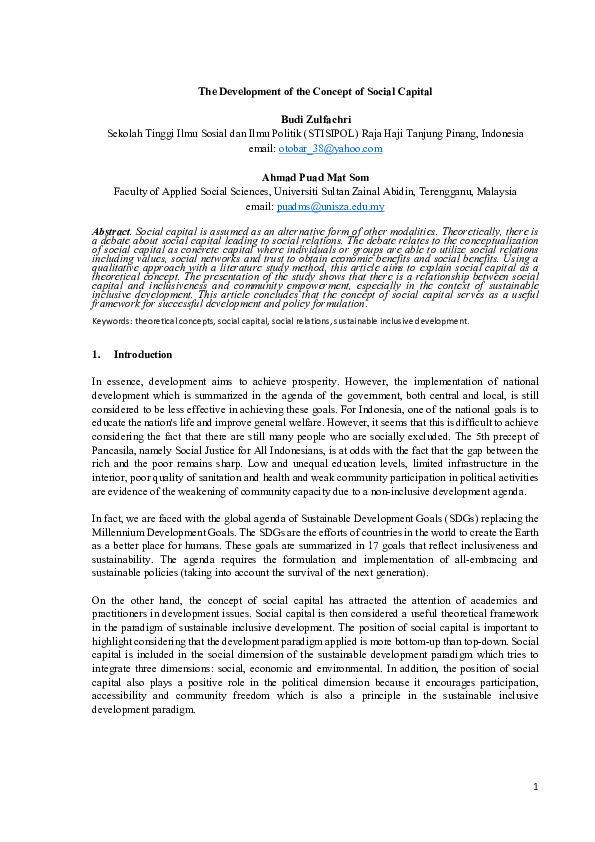 (PDF) The Development of the Concept of Social Capital