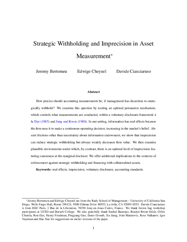 (PDF) Strategic Withholding and Imprecision in Asset Measurement