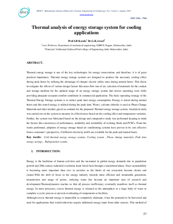 (PDF) Thermal analysis of energy storage system for cooling applications