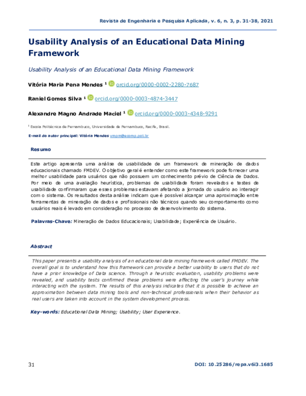 (PDF) Usability Analysis of an Educational Data Mining Framework