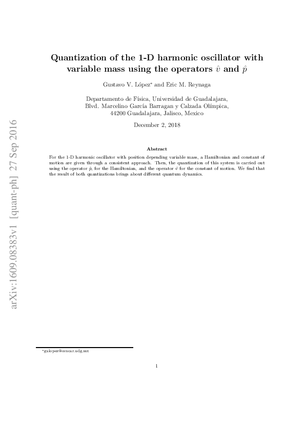 (PDF) Quantization of the 1-D harmonic oscillator with variable mass ...