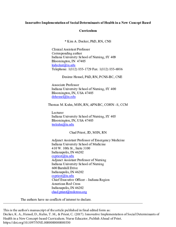 (PDF) Innovative Implementation of Social Determinants of Health in a ...