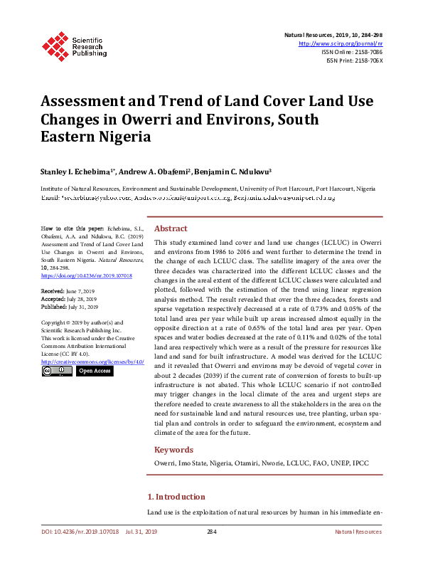 (PDF) Assessment and Trend of Land Cover Land Use Changes in Owerri and ...