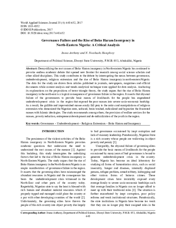 (PDF) Governance Failure and the Rise of Boko Haram Insurgency in North ...