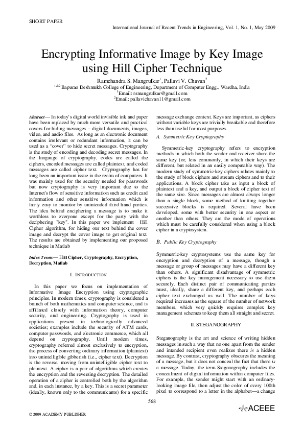 (PDF) Encrypting Informative Image by Key Image using Hill Cipher ...