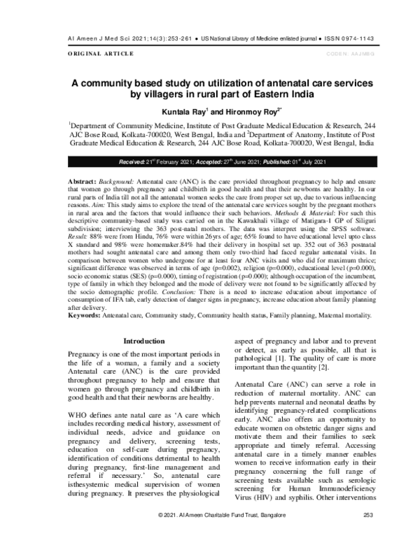 (PDF) A community based study on utilization of antenatal care services ...